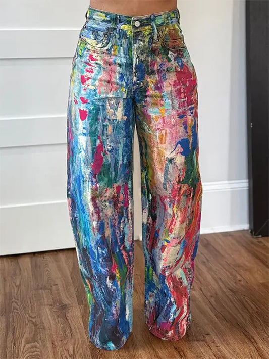 Straight Leg Elastic Denim Pants