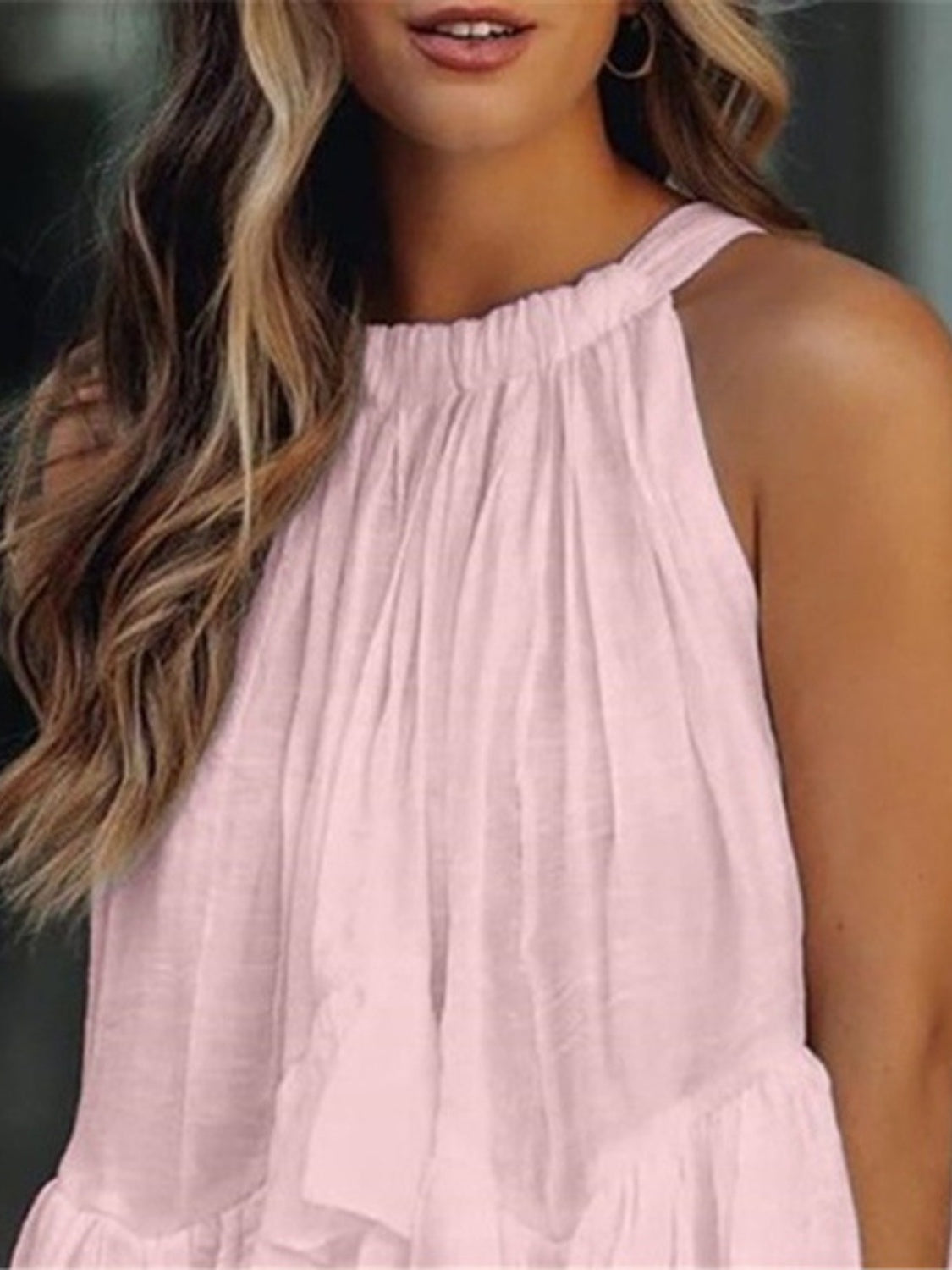 Ruched Round Neck Tank - MONLANE