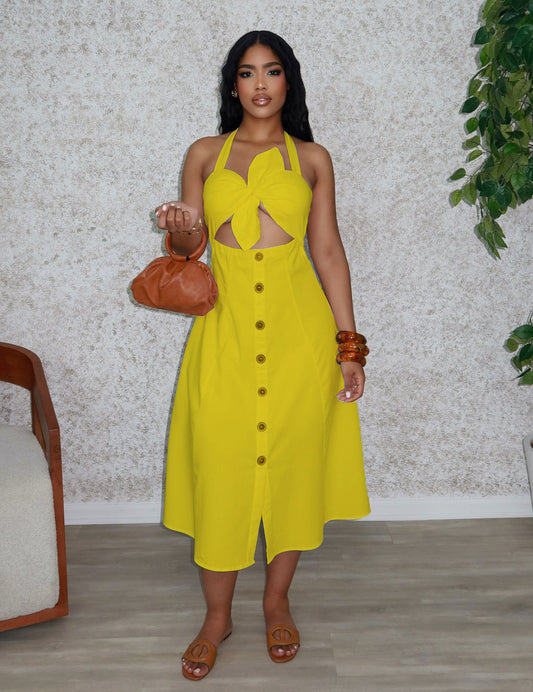 Twisted Drawstring Neck Strap Dress