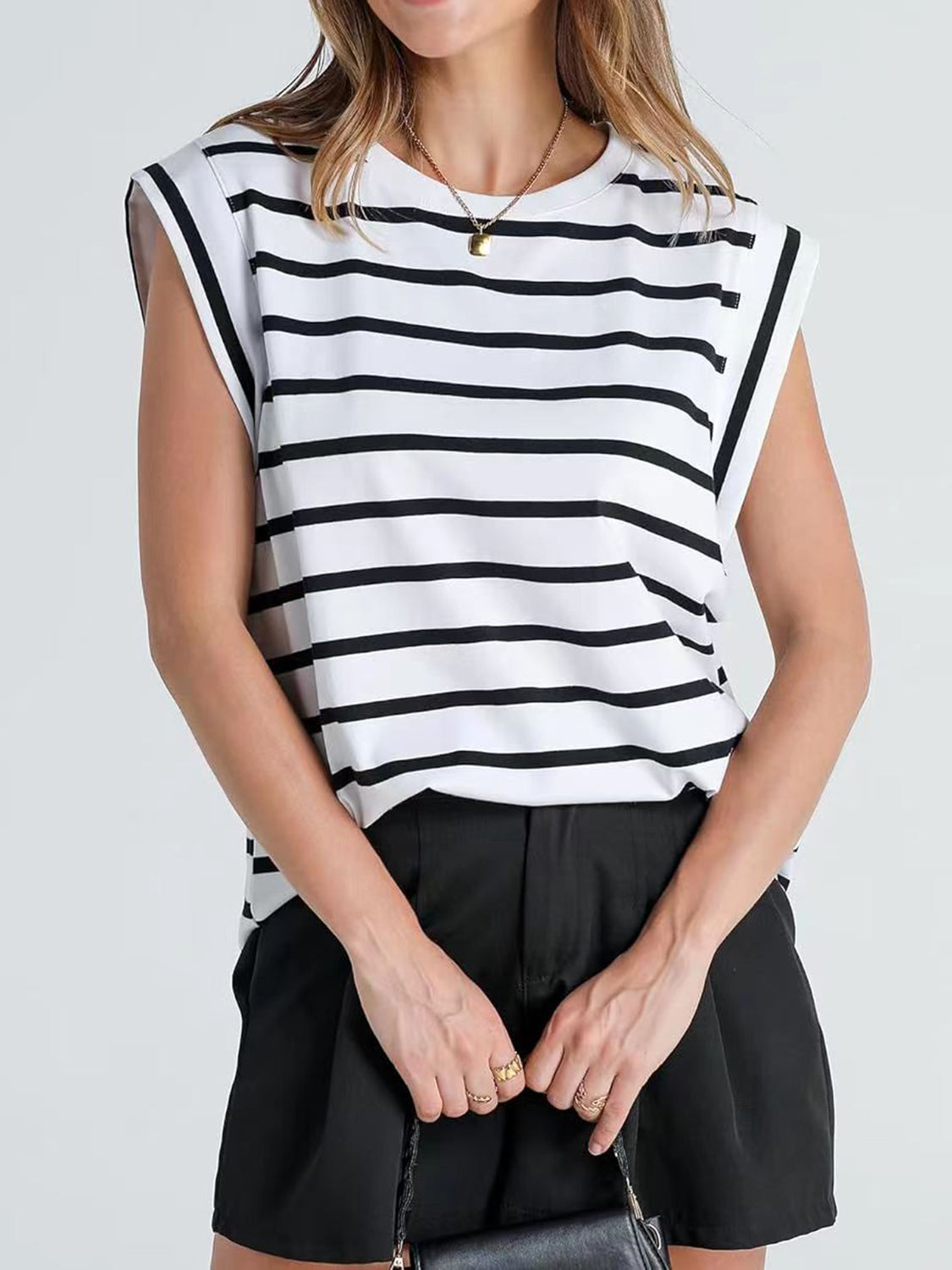 Striped Cap Sleeve T-Shirt