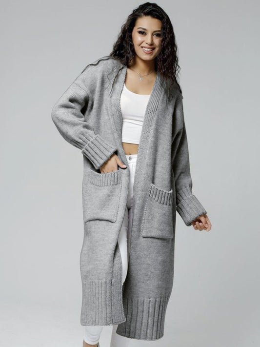 Open Front Dropped Shoulder Cardigan
