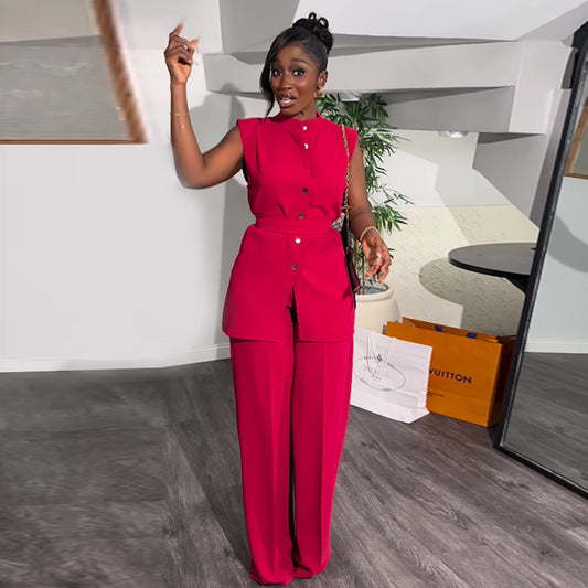 Two piece vest and wide leg pants set