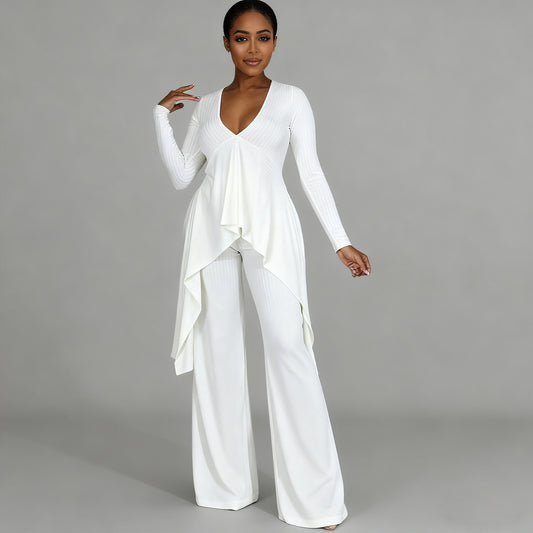 V-neck groove irregular two-piece set