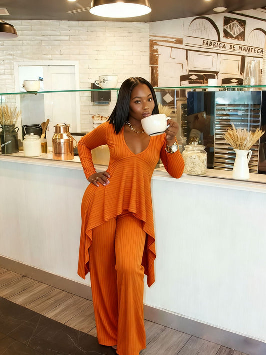 V-neck groove irregular two-piece set