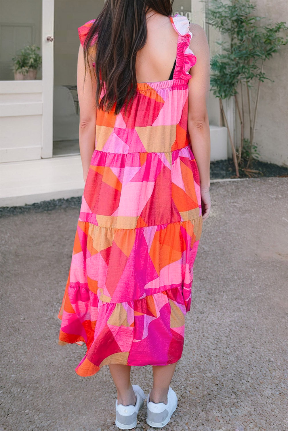 Ruffled Printed Sleeveless Midi Dress - MONLANE