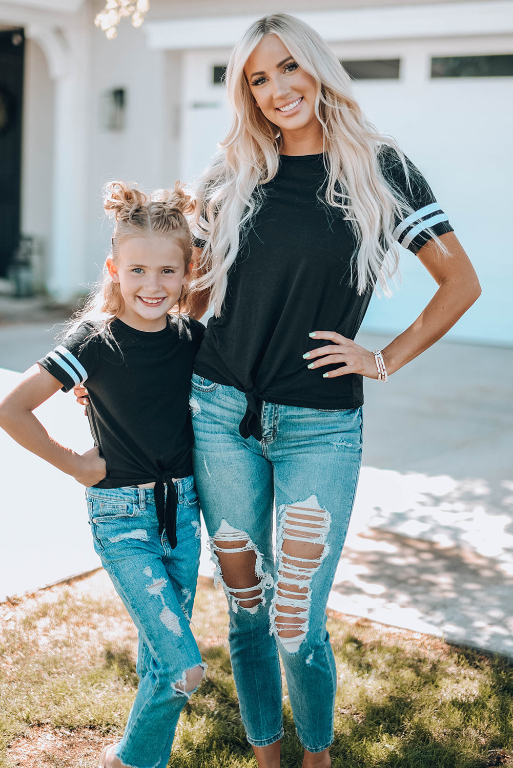 Girls Striped Tie Front T-Shirt - MONLANE