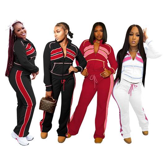 Color blocked long sleeved two-piece set