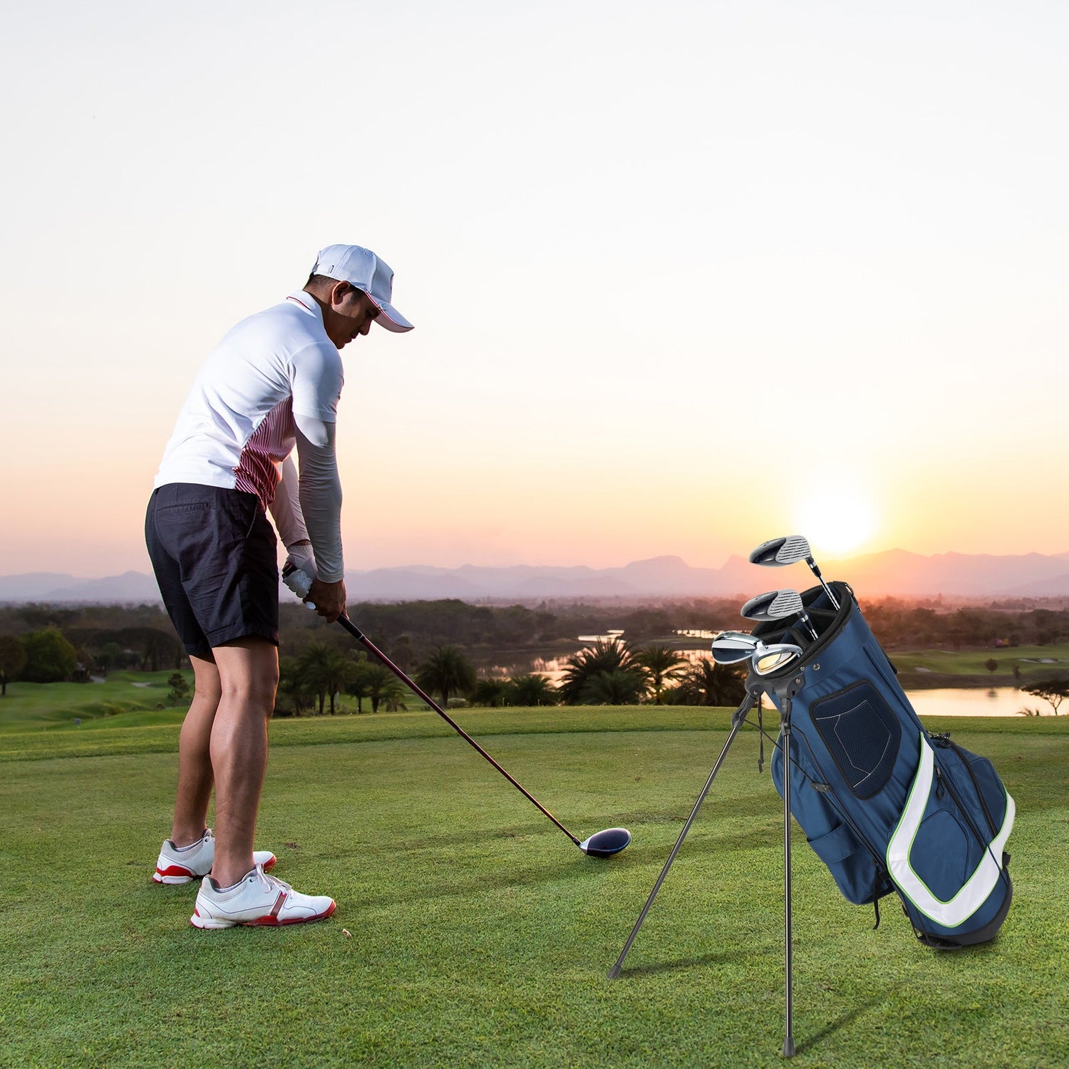 6 Hole Multi-Function Bracket Golf Bag Blue And White - MONLANE
