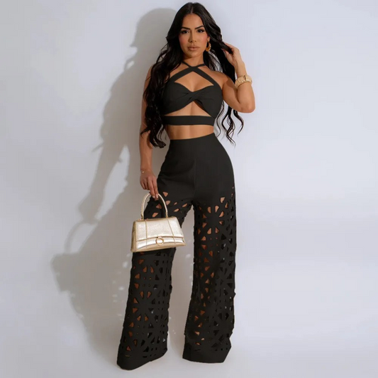 hollowed wide leg pants set