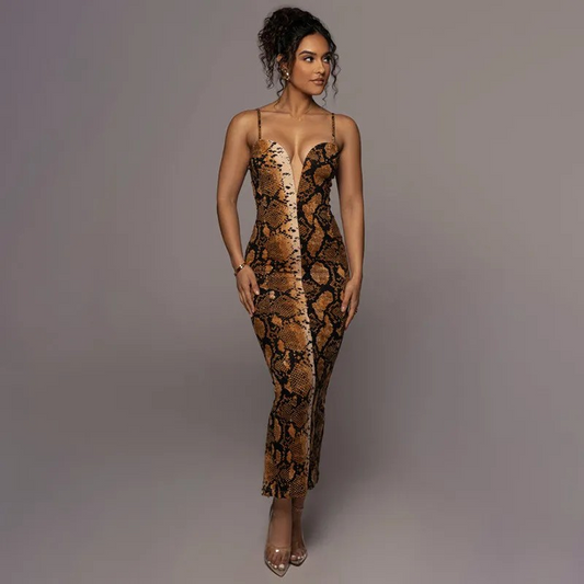 Snake Print Slit Maxi Dress