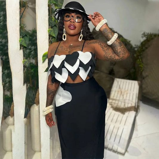 Two piece high slit skirt set