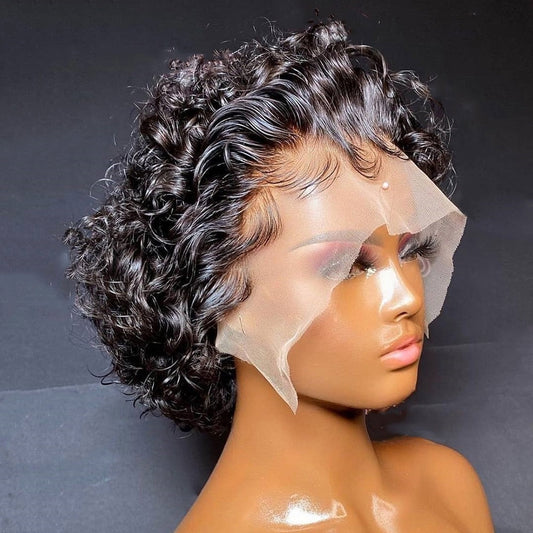 Pixie Cut Spring curl Short Bob Lace Human Hair Wig_1