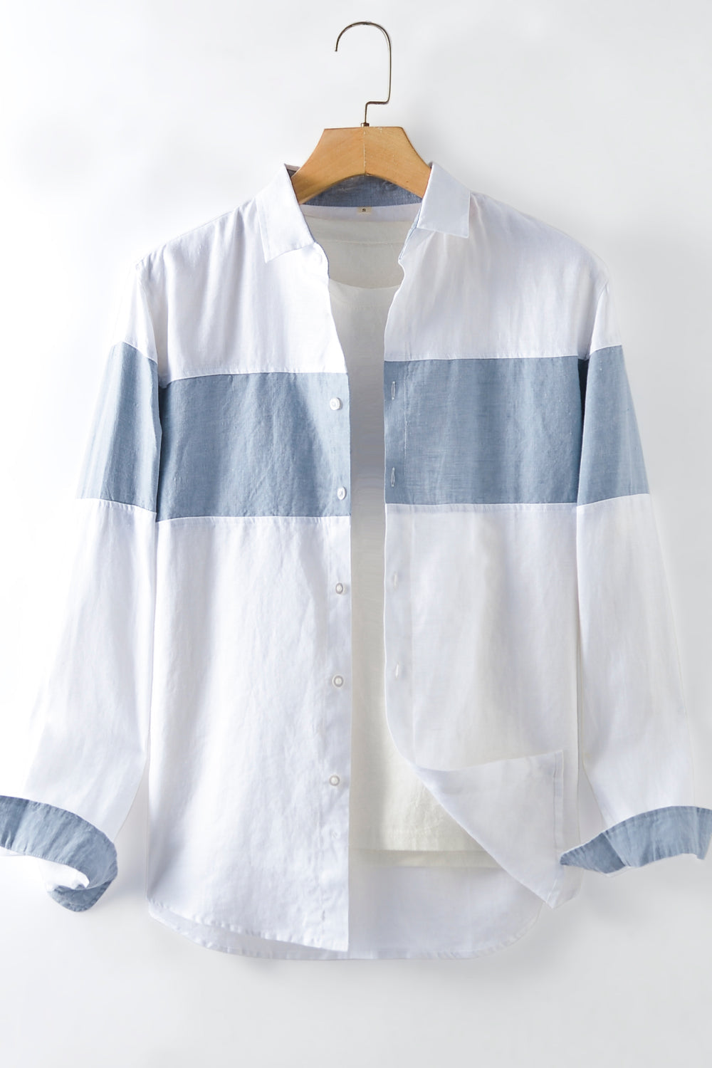 Buttoned Collared Neck Short Sleeve Linen Shirt_15
