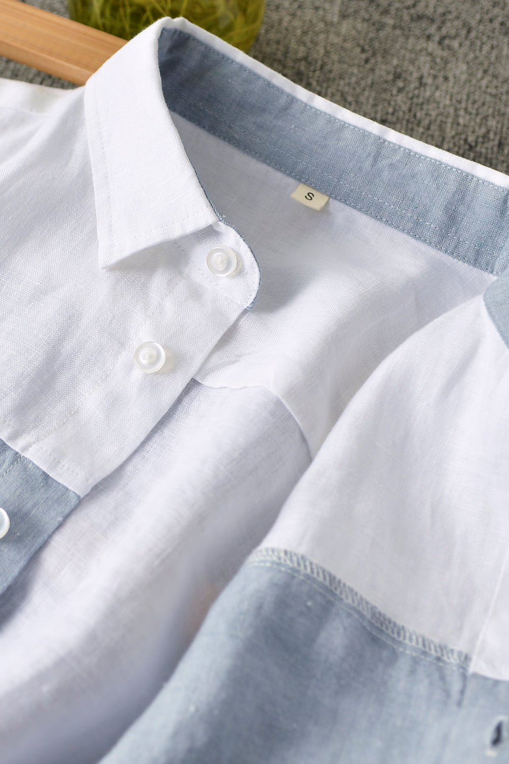 Buttoned Collared Neck Short Sleeve Linen Shirt_18