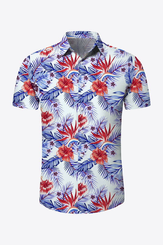 Tropical Print Button-Up Beach Shirt_0