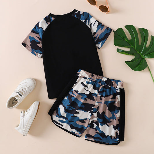 HELLO BOY Graphic Tee and Camouflage Shorts Set_1
