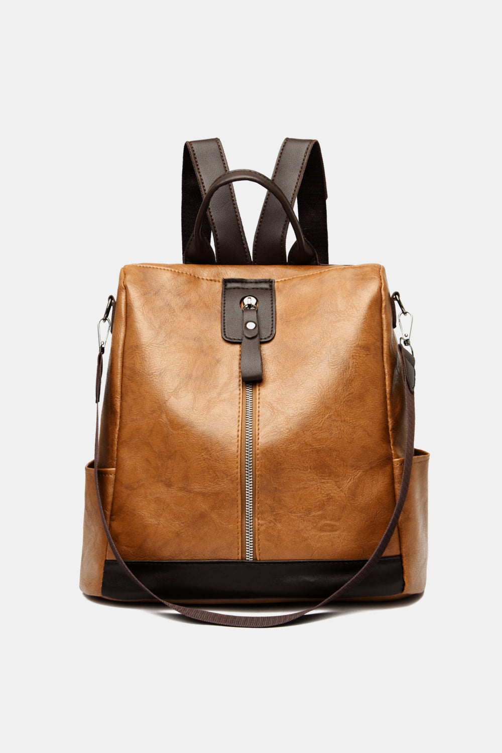 Contrast Color Leather Backpack_11