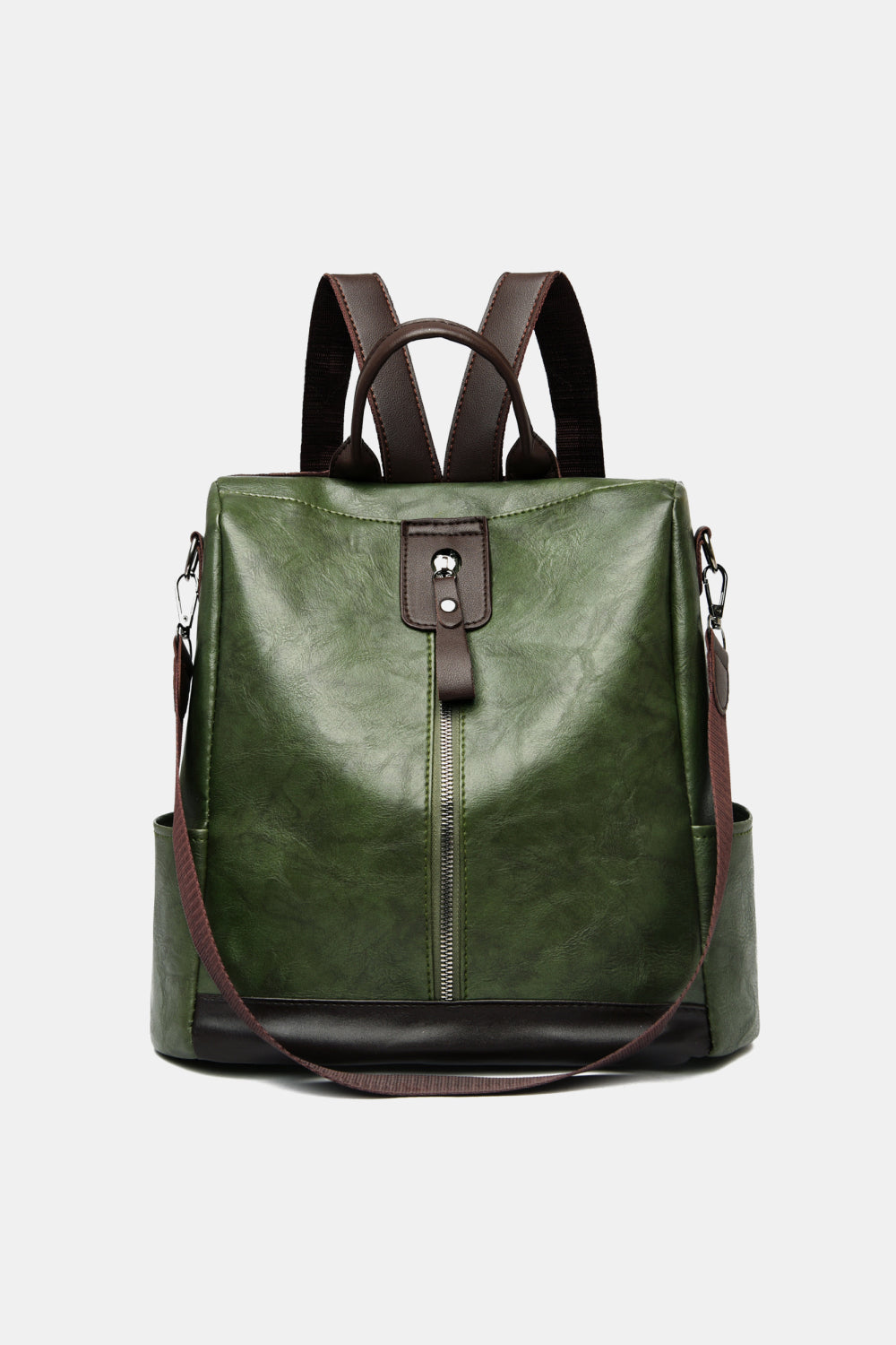Contrast Color Leather Backpack_12