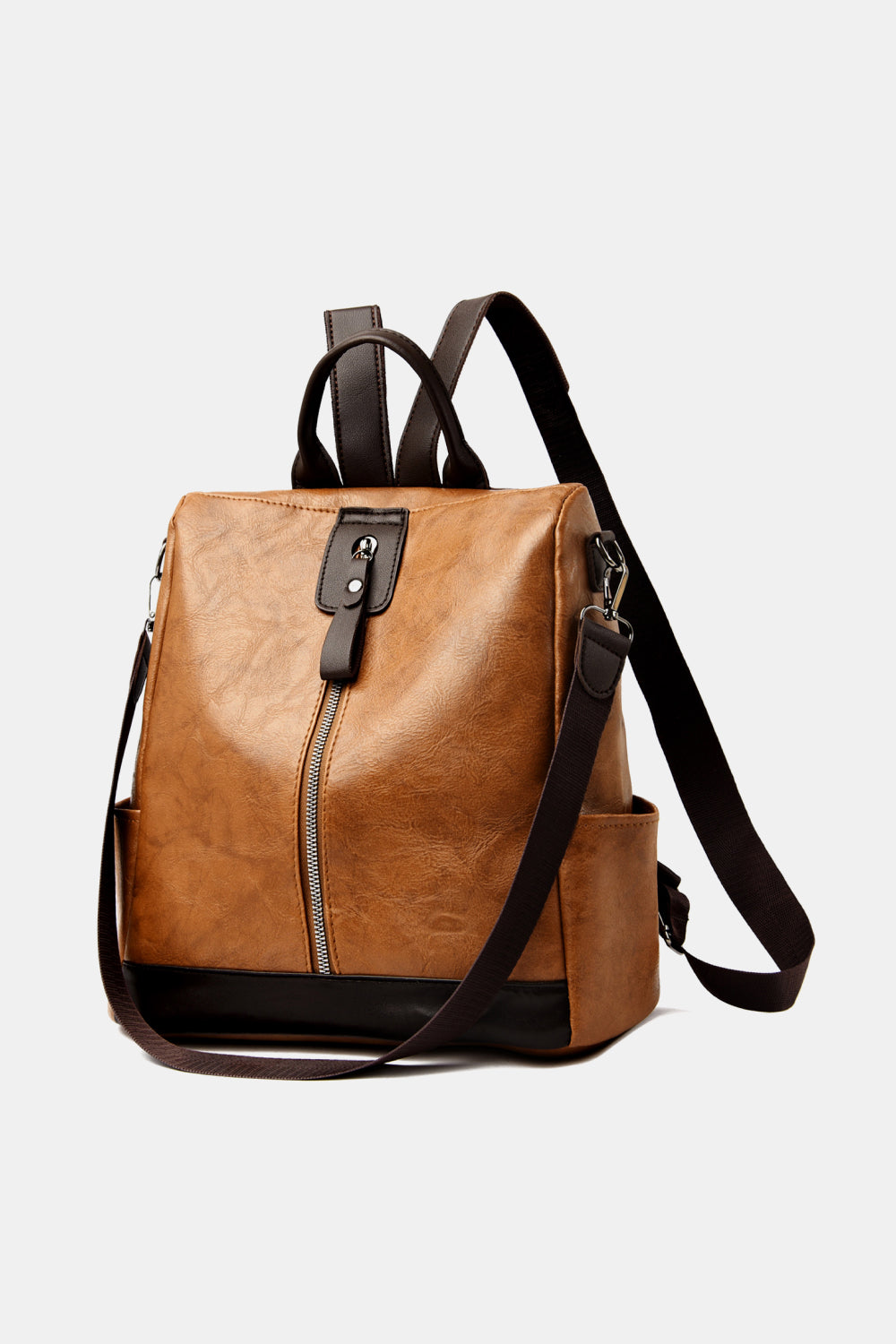Contrast Color Leather Backpack_14