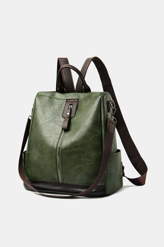 Contrast Color Leather Backpack_0