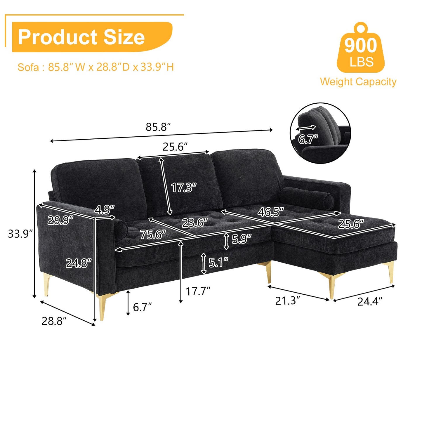 3-Seater Indoor Modular Sofa with Footstool_6