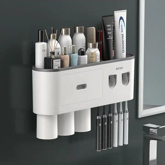 Magnetic Toothbrush Holder with Automatic Toothpaste Squeezer_0