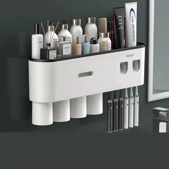 Magnetic Toothbrush Holder with Automatic Toothpaste Squeezer_1