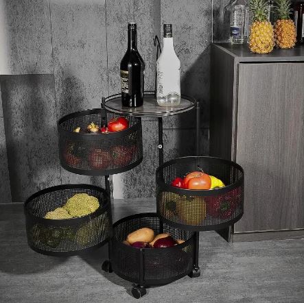 4 Tier Fruit and Vegetable Rotating Storage Rack with Wheels_5