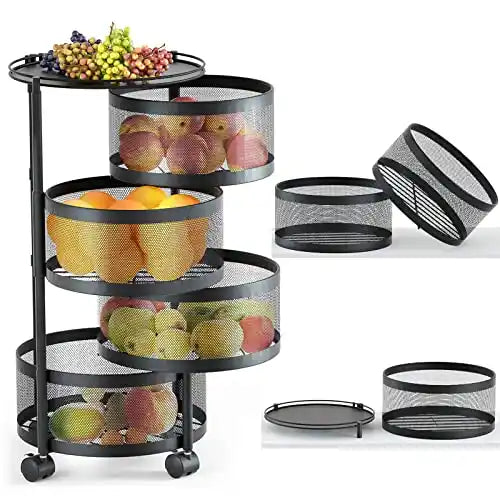 4 Tier Fruit and Vegetable Rotating Storage Rack with Wheels_11