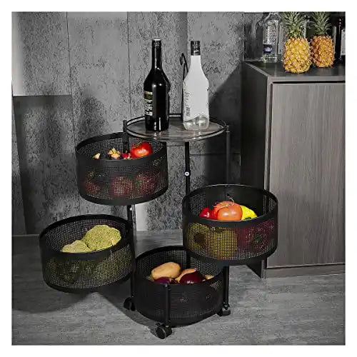4 Tier Fruit and Vegetable Rotating Storage Rack with Wheels_1